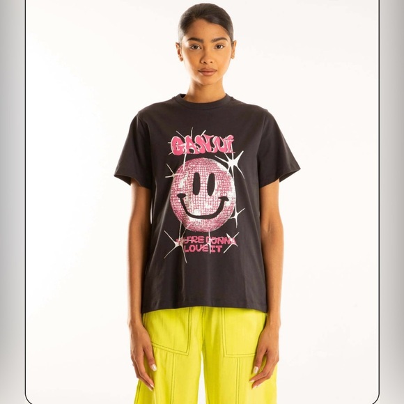 GANNI Smiley Relaxed T-Shirt in Black / Size XS/ - Picture 1 of 10